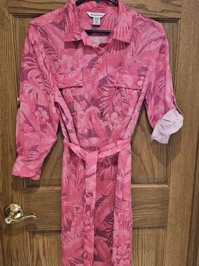 Tommy Bahama Pink Tropical Print Belted Shirtdress
